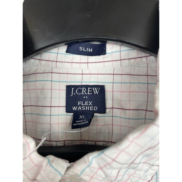 J.Crew Flex Washed Shirt Mens XL Slim White Plaid Cotton Casual Business NWOT - Picture 4 of 7